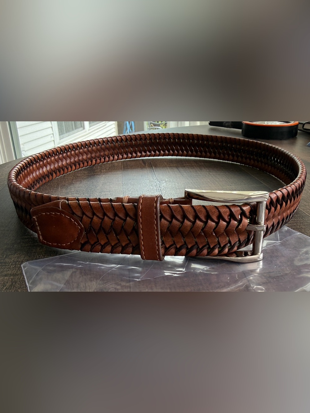 Martin Dingman Mens Braided Saddle Leather & Elastic Belt Sz 36 Chestnut NWOT!!